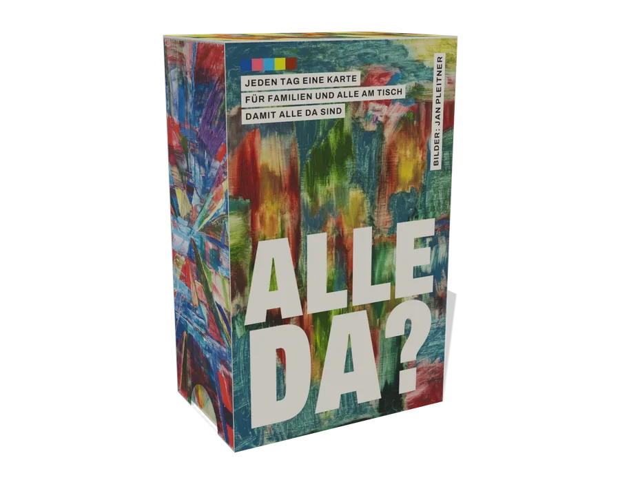 Die geschlossene Box „Alle da?“ mit dem Ölbild auf dem Cover