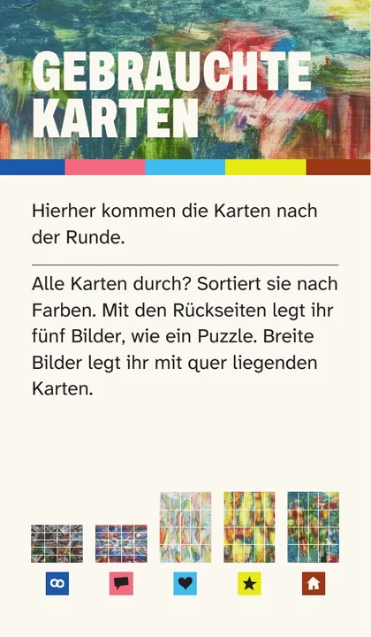 Trennkarte hinten: Gebrauchte Karten, und wie ihr am Ende die fünf Bilder legt